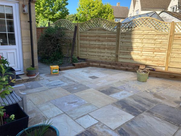 Sandstone patio installation in Wivenhoe